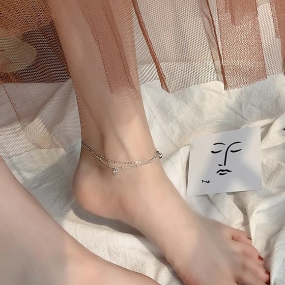 NEW 925 Sterling Silver Diamond Heart Layer Anklet - Picture 7 of 12